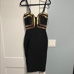 Fashion Nova Black Midi Dress with Gold Bust Accents